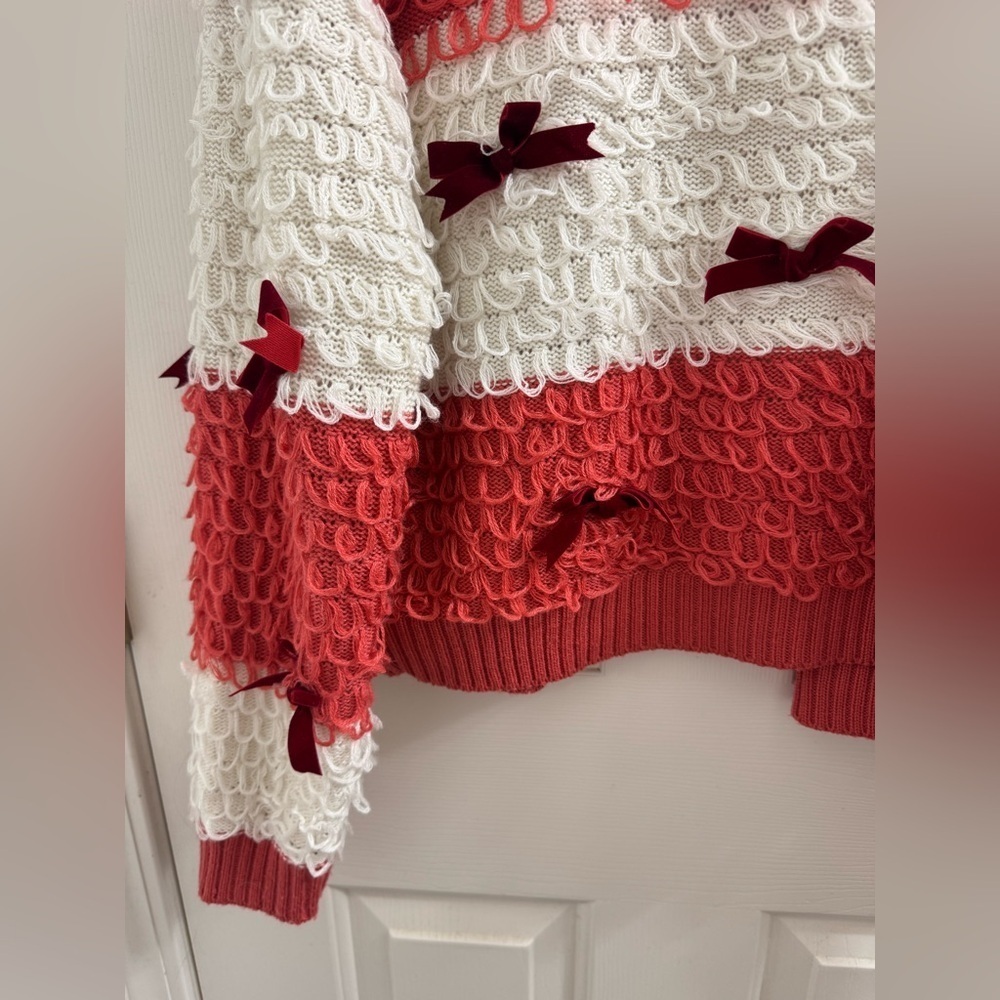 Mighty Fine Open front cropped cardigan 
Striped Cardigan with Scarlet Bows, M - Picture 9 of 10